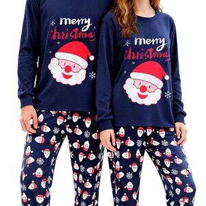 Matching Couples Pajama Set Snowman Santa Print Long Sleeve Sleepwear